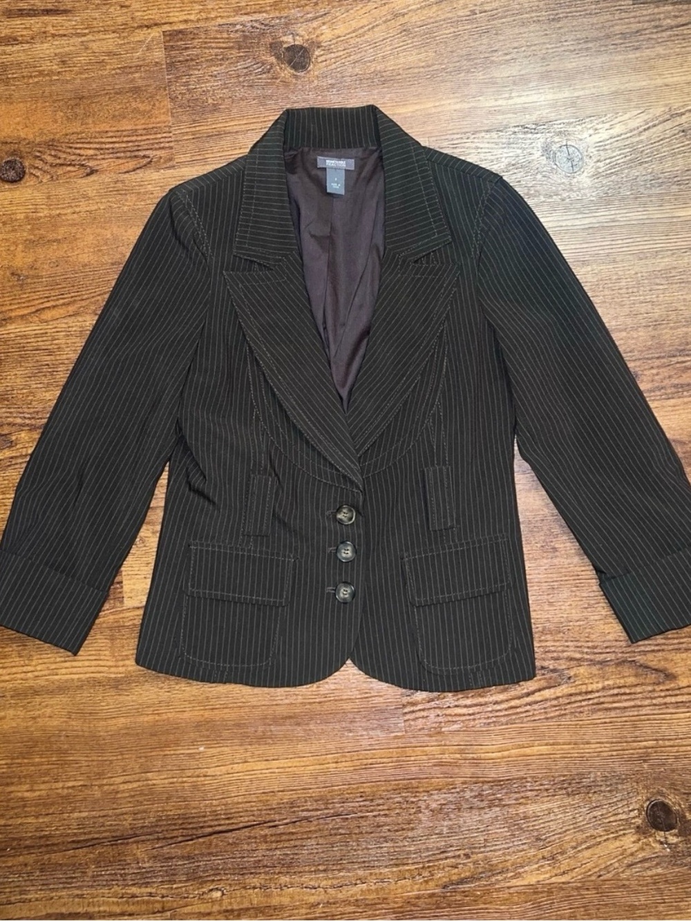 Kenneth Cole Brown Pinstripe Tailored Blazer Jacket Button Up Career Y2K Size 2